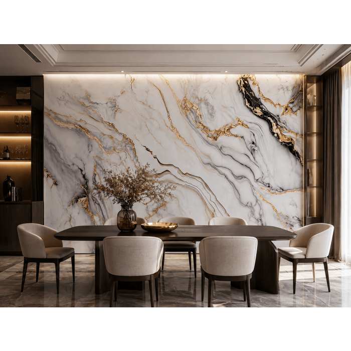 Panel stěnový XXL Arabescato Zlatý Lesklý 120 x 280 cm 3 mm – sada 3 ks (ABC)