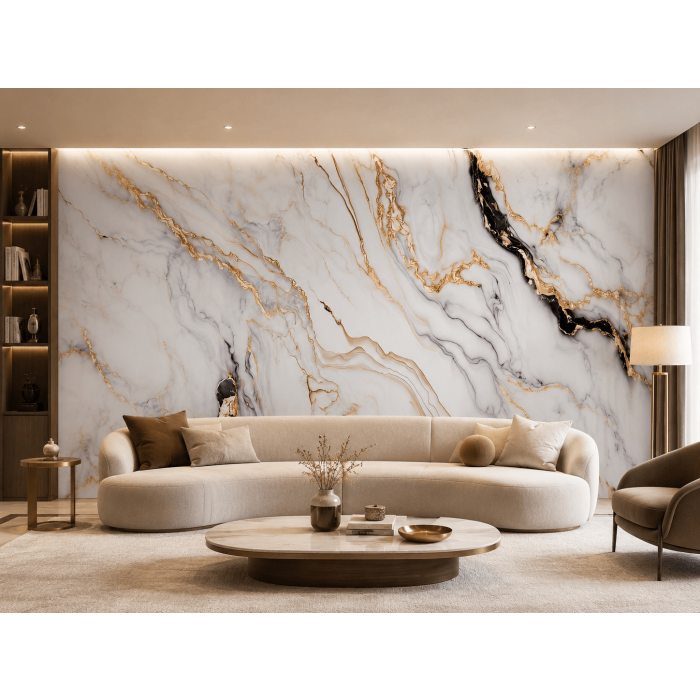 Panel stěnový XXL Arabescato Zlatý Lesklý 120 x 280 cm 3 mm – sada 3 ks (ABC)