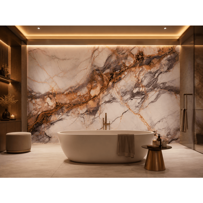 Panel stěnový XXL Breccia Měděný Lesklý 120 x 280 cm 3 mm – sada 3 ks (ABC)