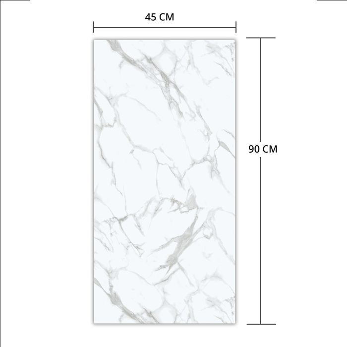 Vinylový podlahový panel SPC Mramor Calacatta Bílý Lesklý 45 × 90 cm, 4 mm