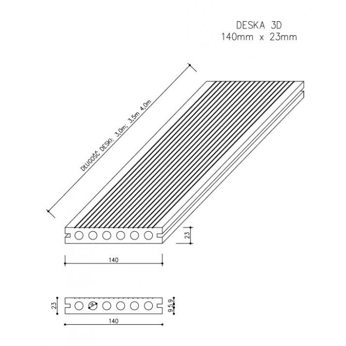 Deska Tarasowa Kompozytowa 3D Miodowy Teak – dł. 3,5 m