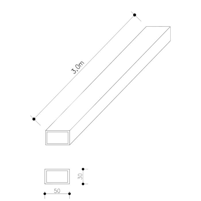 Hliníkový hranol 50 x 30 mm – 3 m