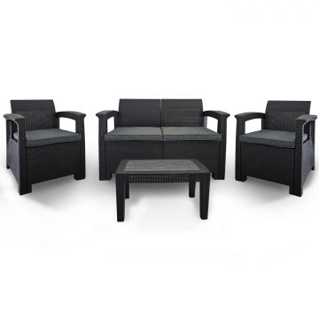 Zestaw Mebli Ogrodowych z technorattanu 4-osobowy Aura Antracyt