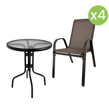 Zahradní set Terra hnědý – 4 židlí + stolek