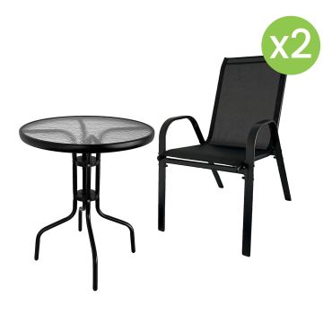 Zahradní set Terra černý – 2 židle + stolek