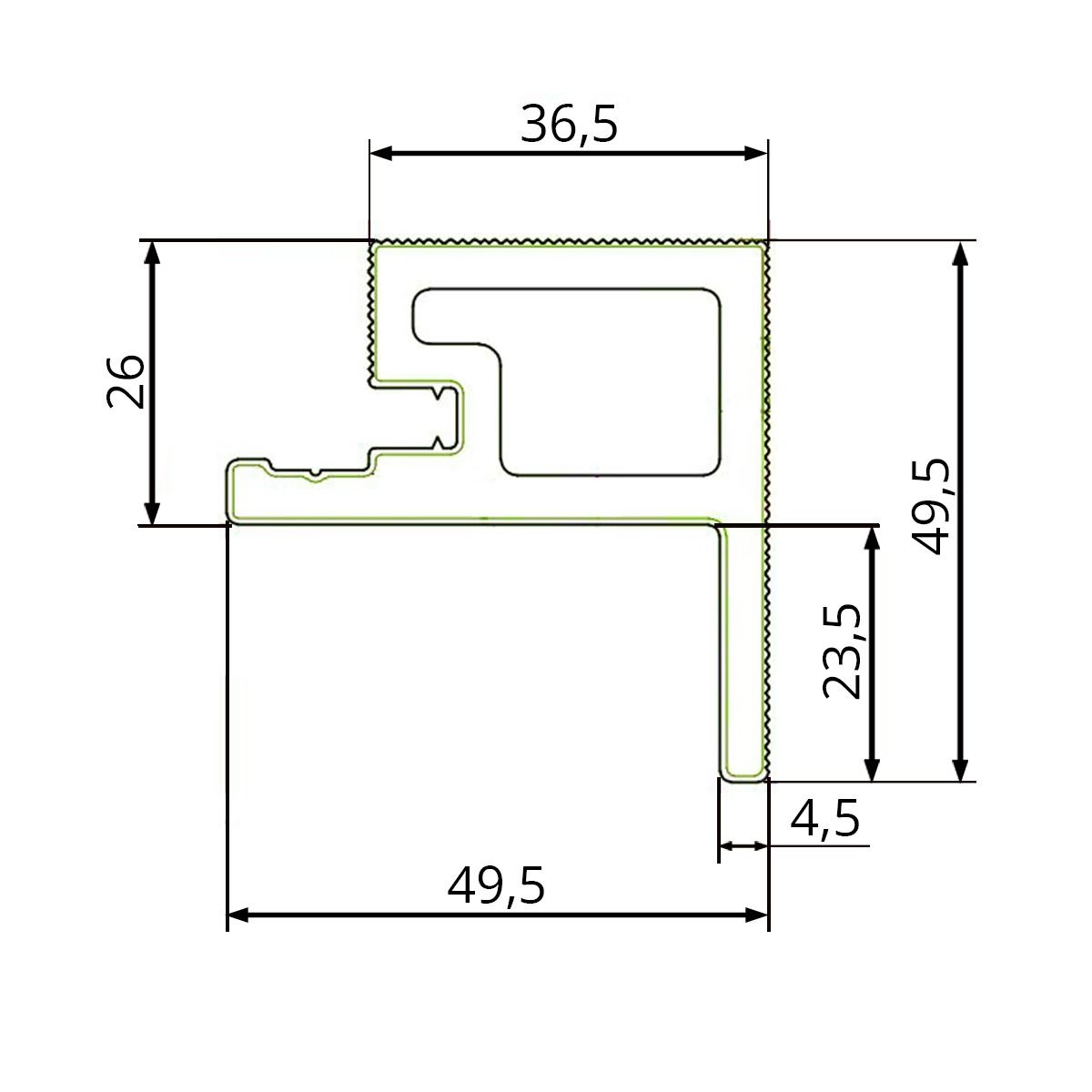 Lišta Lamelová typu F Premium Dub Přírodní / Černý 36,5 x 49,5 mm – 2,9 m