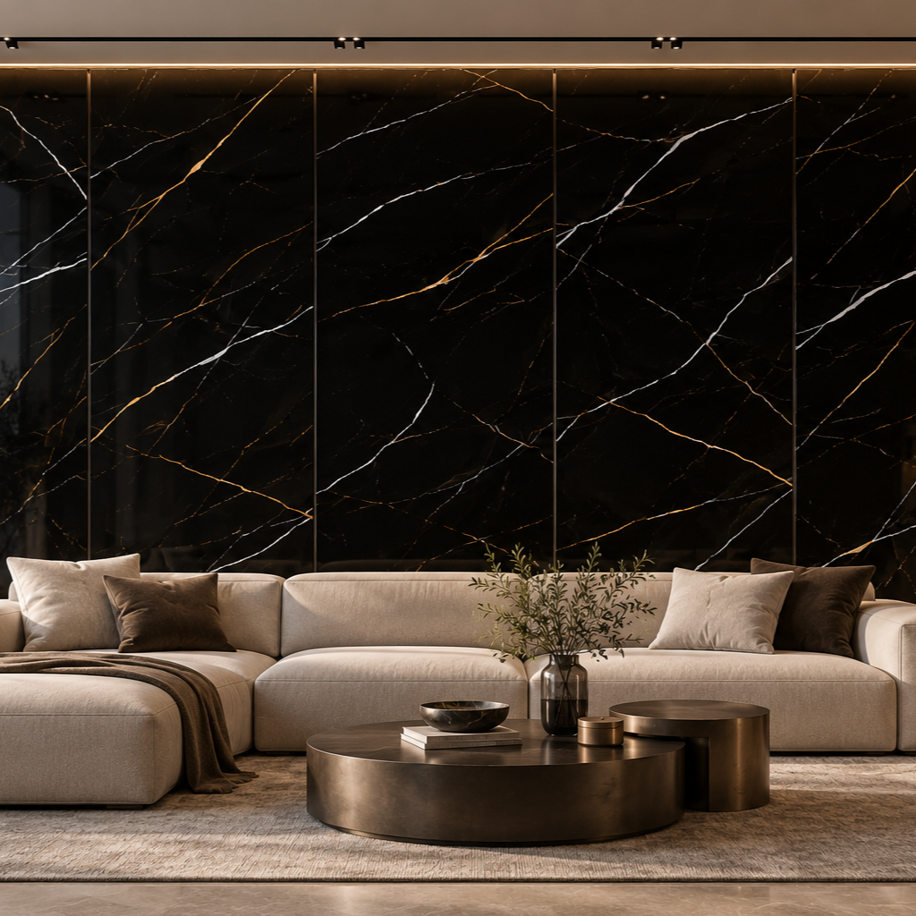 Panel stěnový SPC Mramor Marquina Černý Lesklý 120 x 280 cm 4 mm Panel stěnový SPC Mramor Marquina Černý Lesklý 120 x 280 cm 4 mm