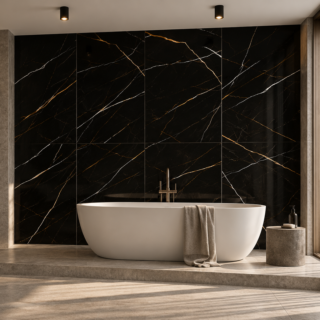 Panel stěnový SPC Mramor Marquina Černý Lesklý 60 x 120 cm 4 mm