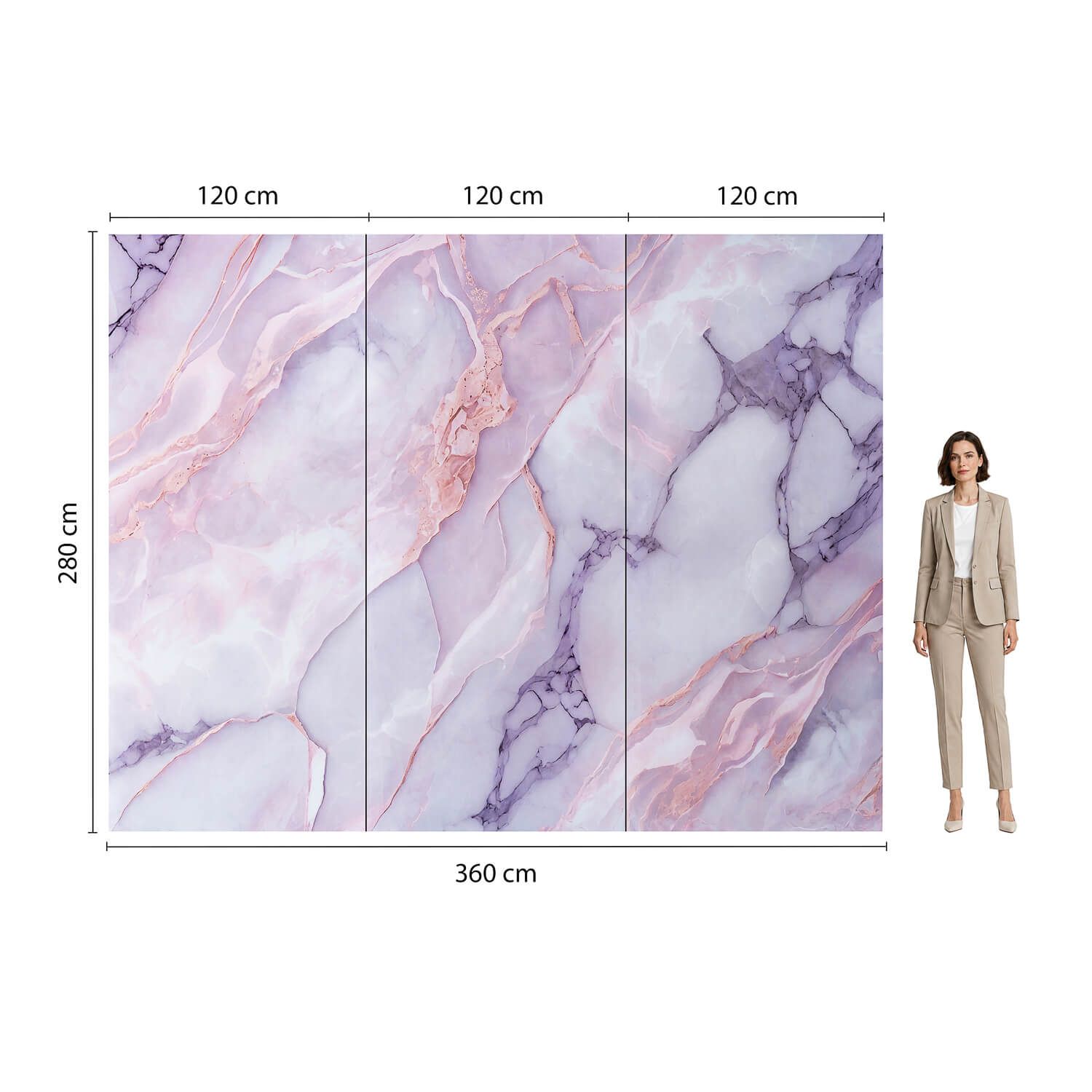 Panel stěnový XXL Statuario Růžový Lesklý 120 x 280 cm 3 mm – sada 3 ks (ABC)