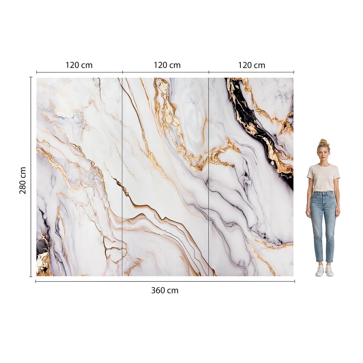 Panel stěnový XXL Arabescato Zlatý Lesklý 120 x 280 cm 3 mm – sada 3 ks (ABC)