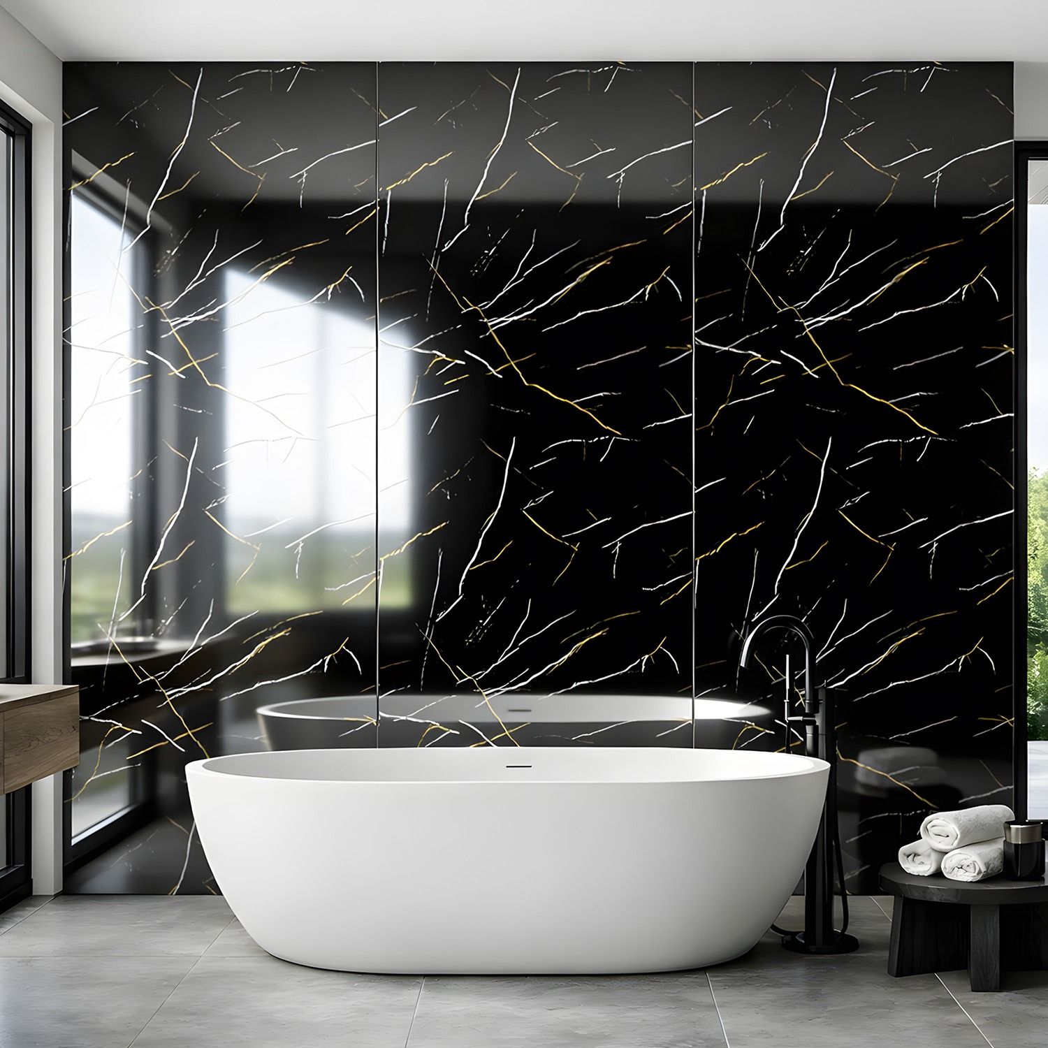 Panel stěnový SPC Mramor Marquina Černý Lesklý 120 x 280 cm 4 mm Panel stěnový SPC Mramor Marquina Černý Lesklý 120 x 280 cm 4 mm