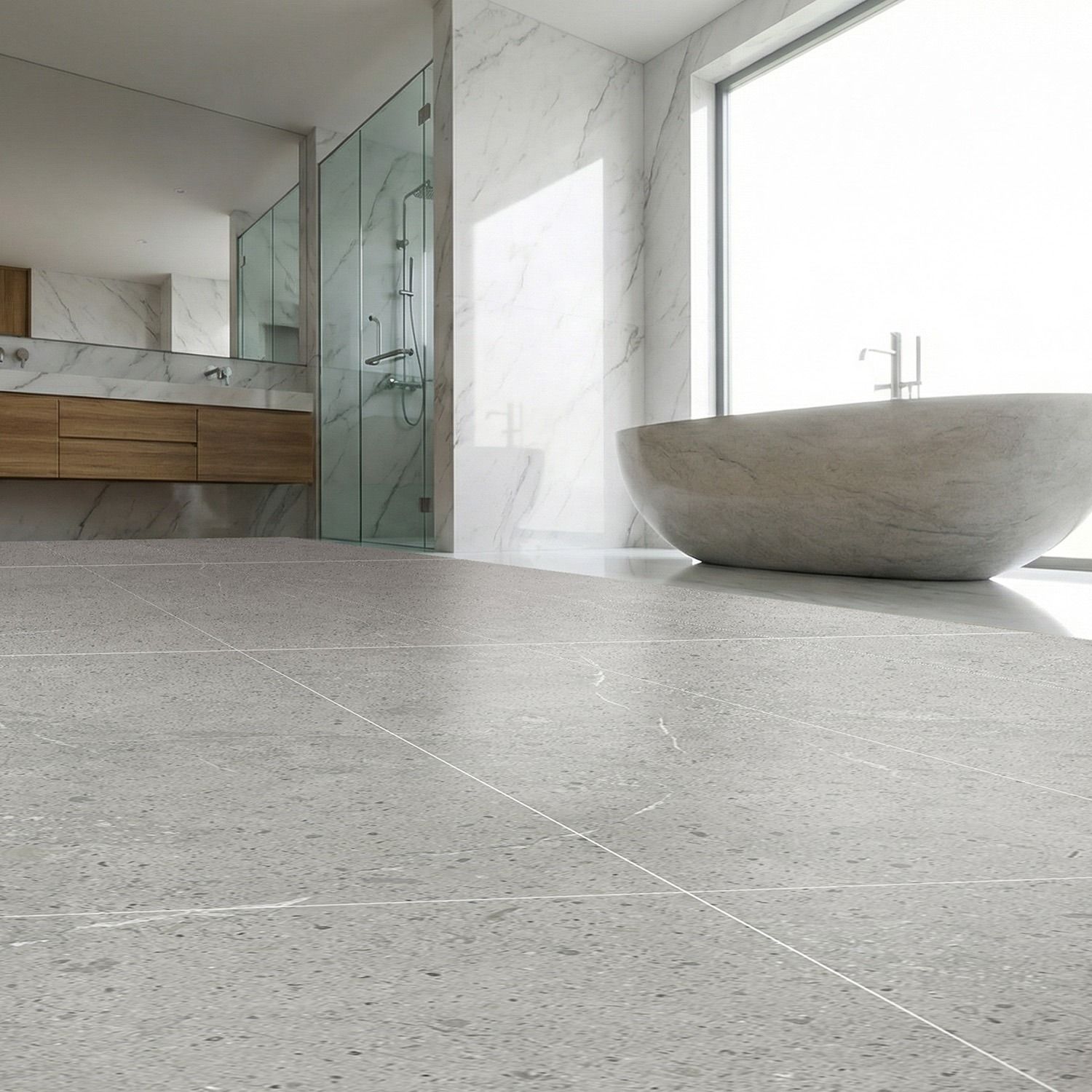 Vinylový podlahový panel SPC Kámen Limestone Šedý Mat 45 × 90 cm 4 mm