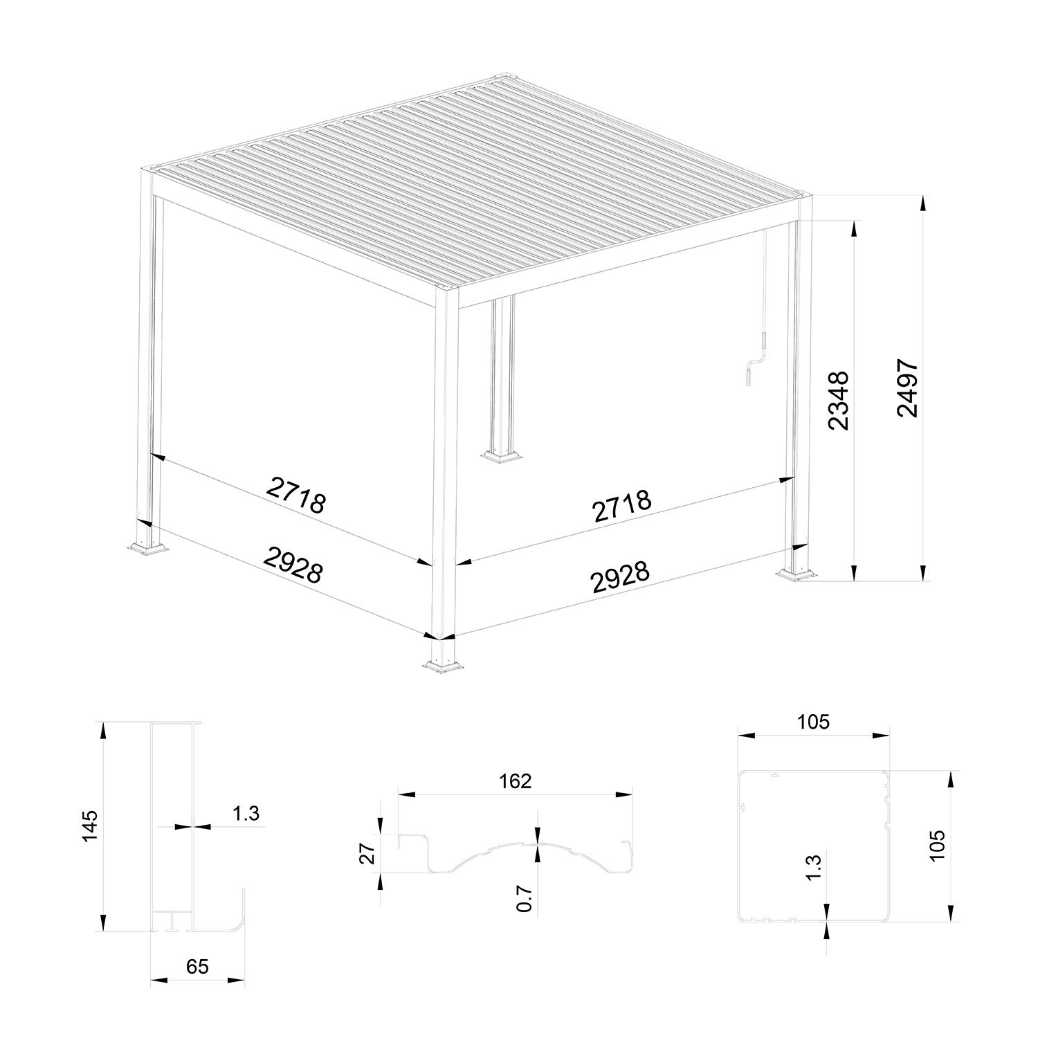 Hliníková zahradní pergola s nastavitelnou střechou Antracit 3 x 3 m