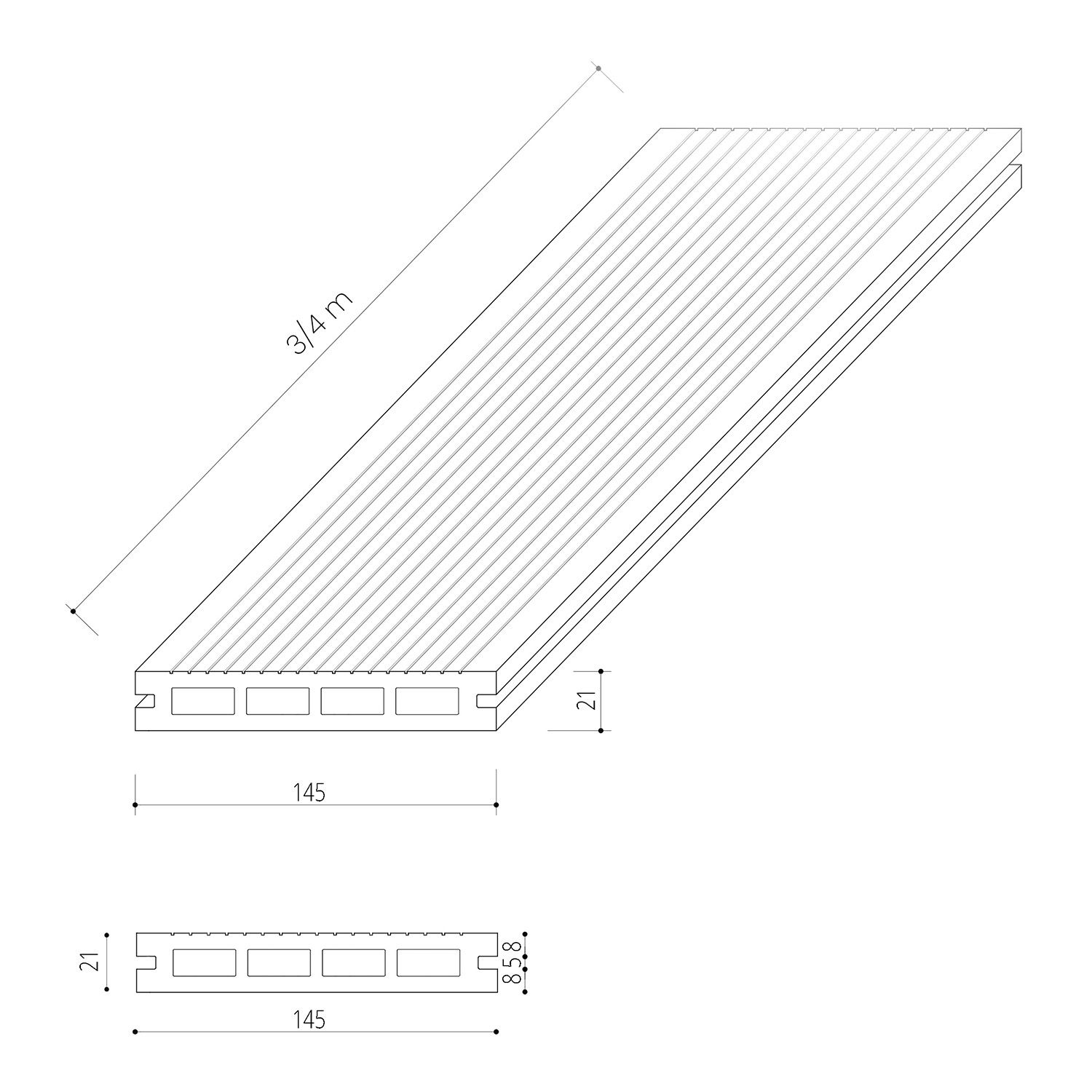 Terasové prkno WPC Timber Modřín – 3 m