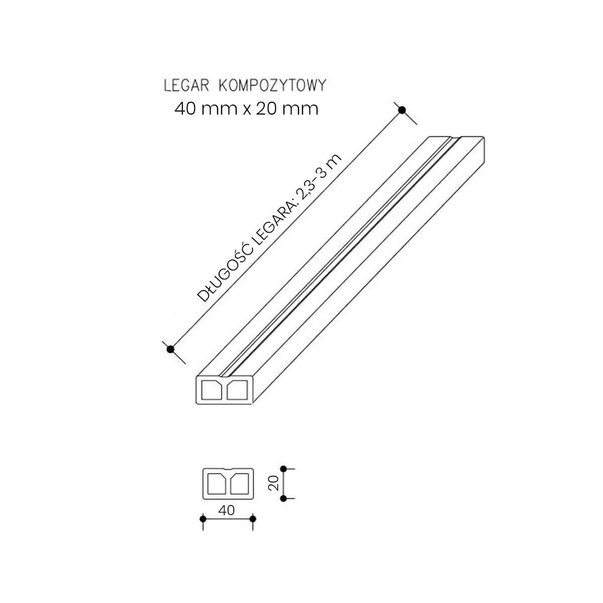 Legar Kompozytowy Niski 40 x 20 mm – dł. 3 m