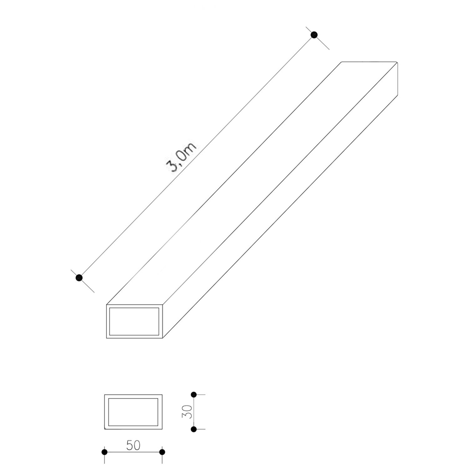 Hliníkový hranol 50 x 30 mm – 3 m