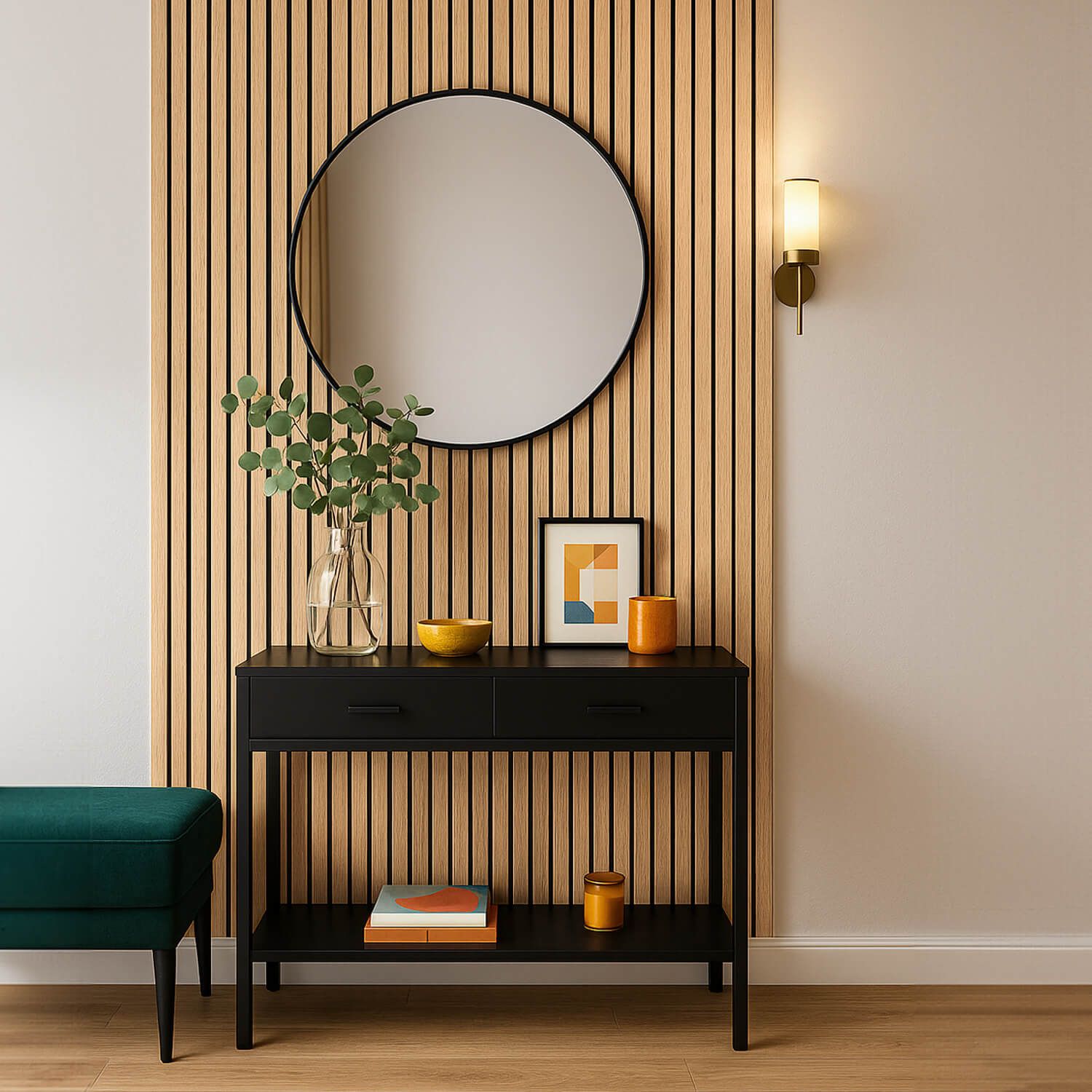 Lamele ścienne akustyczne na filcu Dąb Jasny 2 x 32 cm – dł. 2,7 m