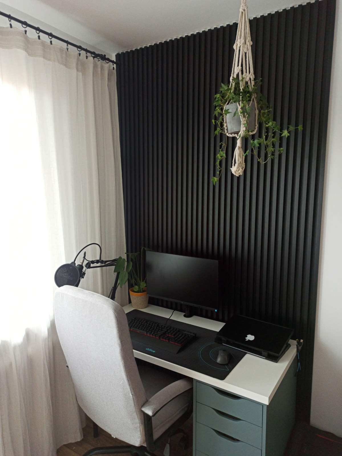 Černé nástěnné lišty na bílé stěně - Dekorativní Panel Lamelový Satén Černý