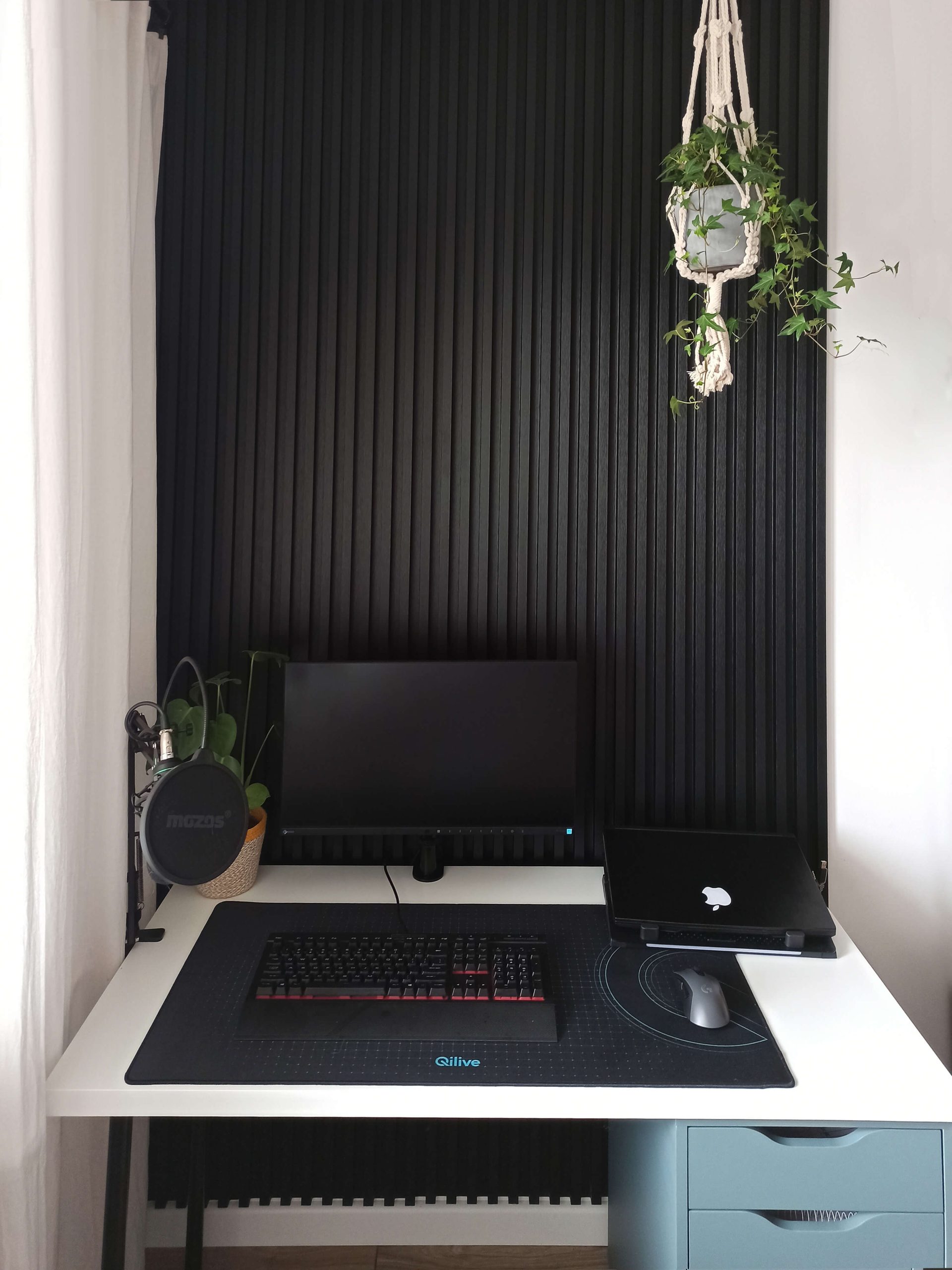 Černé nástěnné lišty na bílé stěně - Dekorativní Panel Lamelový Satén Černý