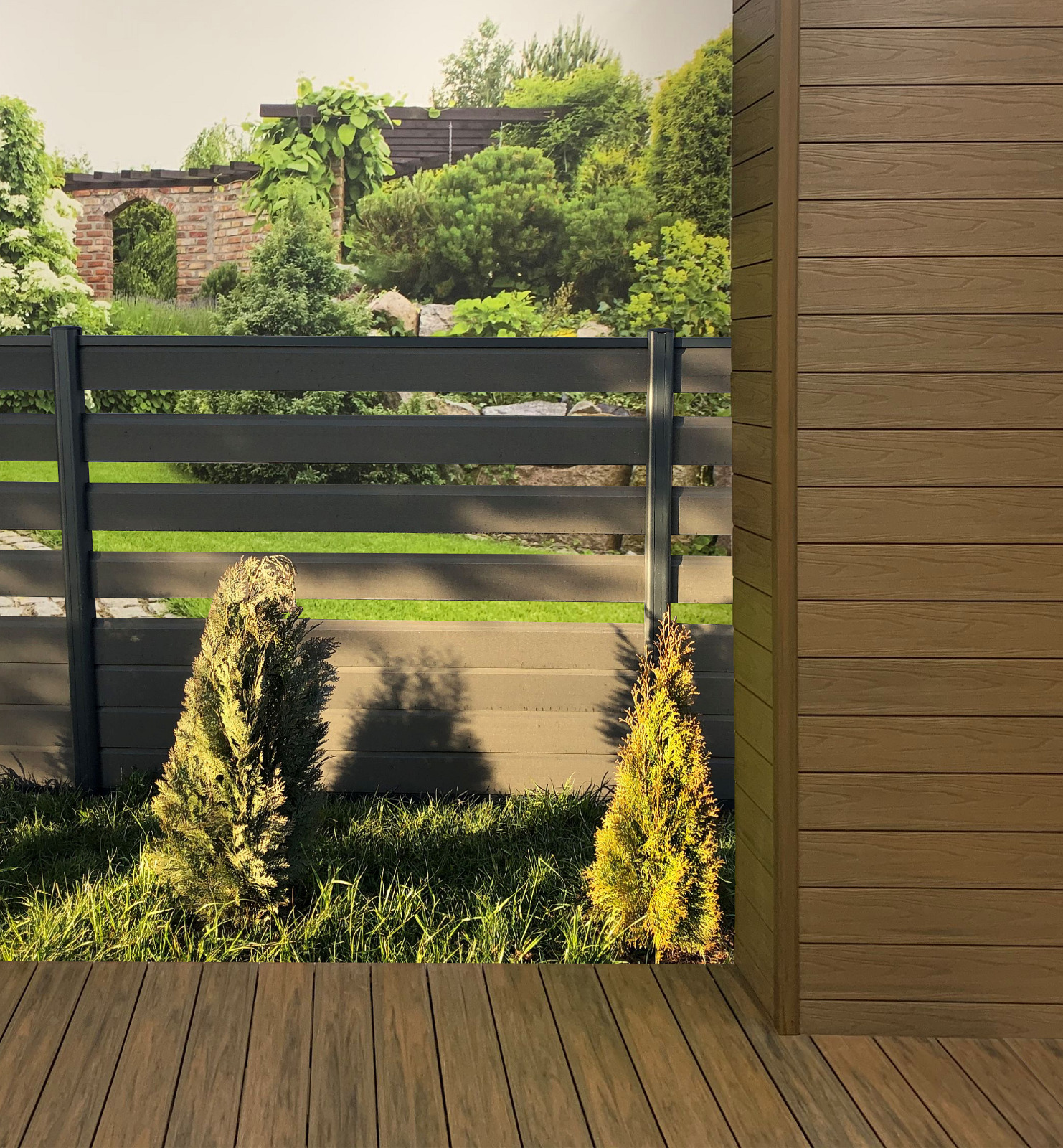 Expozice fasádní desky Premium Teak v showroomu v Gdyni