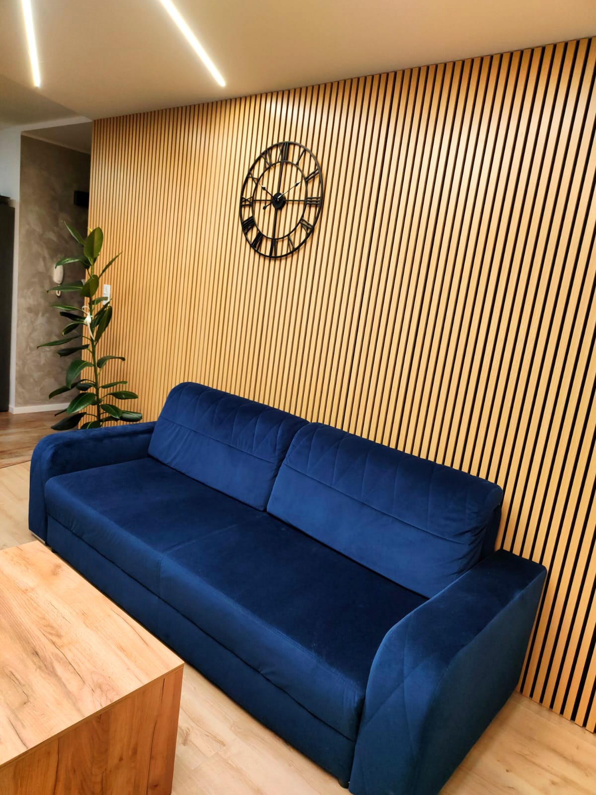 Design obývacího pokoje - Akustický Panel Lamelový na Plsti Světlý Dub